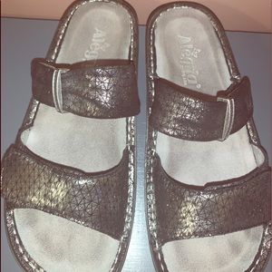 Algeria Metallic Black Pewter Two Strap Sandals